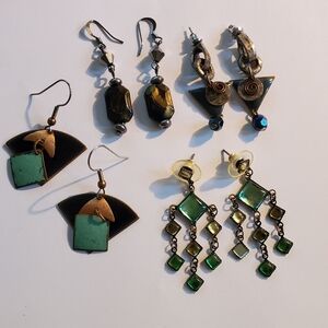 Variety of dangling earrings with different beads and mixed metal LOT of 4